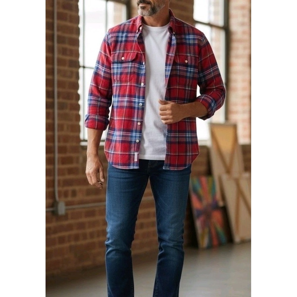 Polo Ralph Lauren Flannel Shirt Shacket Mens XL Classic Fit Red Blue Plaid LS